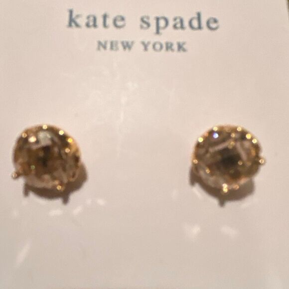 Kate Spade Pink Rhinestone Stud Earrings Gold Tone Spade Back New - Picture 2 of 7